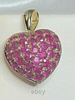 VINTAGE ESTATE 14K GOLD NATURAL RED RUBY HEART PENDANT SIGNED Tt 1 tcw