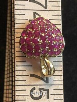 VINTAGE ESTATE 14K GOLD NATURAL RED RUBY HEART PENDANT SIGNED Tt 1 tcw