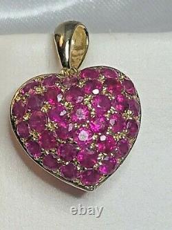 VINTAGE ESTATE 14K GOLD NATURAL RED RUBY HEART PENDANT SIGNED Tt 1 tcw