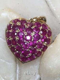 VINTAGE ESTATE 14K GOLD NATURAL RED RUBY HEART PENDANT SIGNED Tt 1 tcw