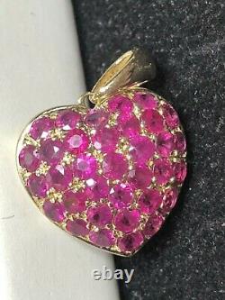 VINTAGE ESTATE 14K GOLD NATURAL RED RUBY HEART PENDANT SIGNED Tt 1 tcw