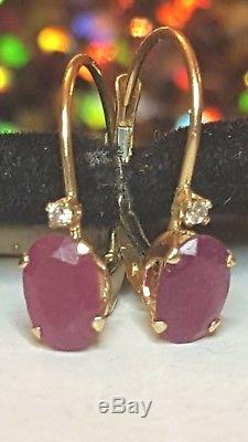 VINTAGE ESTATE GENUINE natural RED RUBY & white sapphire EARRINGS SIGNED S