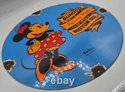VINTAGE GENUINE Minnie Mouse Sunco PORCELAIN SIGN PUMP PLATE GAS STATION OIL