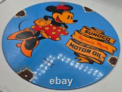 VINTAGE GENUINE Minnie Mouse Sunco PORCELAIN SIGN PUMP PLATE GAS STATION OIL