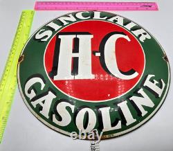 VINTAGE GENUINE SINCLAIR HC PORCELAIN SIGN PUMP PLATE GAS STATION OIL 12 x 12