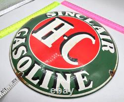 VINTAGE GENUINE SINCLAIR HC PORCELAIN SIGN PUMP PLATE GAS STATION OIL 12 x 12