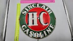 VINTAGE GENUINE SINCLAIR HC PORCELAIN SIGN PUMP PLATE GAS STATION OIL 12 x 12