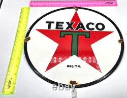 VINTAGE GENUINE TEXACO PORCELAIN SIGN PUMP PLATE GAS STATION OIL 12 x 12