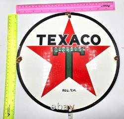 VINTAGE GENUINE TEXACO PORCELAIN SIGN PUMP PLATE GAS STATION OIL 12 x 12
