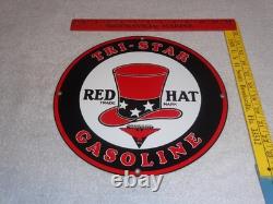 VINTAGE INDEPENDENT OIL & RED HAT GASOLINE With BIRD 11 1/4 PORCELAIN METAL SIGN