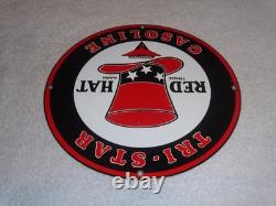 VINTAGE INDEPENDENT OIL & RED HAT GASOLINE With BIRD 11 1/4 PORCELAIN METAL SIGN