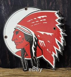 VINTAGE INDIAN AEROLENE OIL PRODUCTS PORCELAIN GAS SIGN MOTOR OIL 9x9