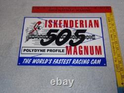 VINTAGE ISKENDERIAN POLYDYNE 505 RACING CAM With BIRD 12 METAL GASOLINE OIL SIGN