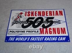 VINTAGE ISKENDERIAN POLYDYNE 505 RACING CAM With BIRD 12 METAL GASOLINE OIL SIGN