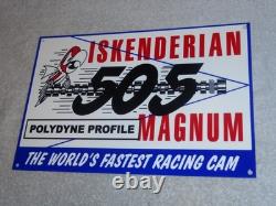 VINTAGE ISKENDERIAN POLYDYNE 505 RACING CAM With BIRD 12 METAL GASOLINE OIL SIGN