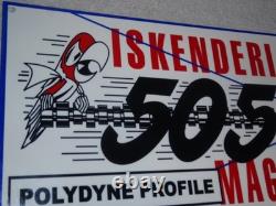 VINTAGE ISKENDERIAN POLYDYNE 505 RACING CAM With BIRD 12 METAL GASOLINE OIL SIGN