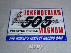 VINTAGE ISKENDERIAN POLYDYNE 505 RACING CAM With BIRD 12 METAL GASOLINE OIL SIGN