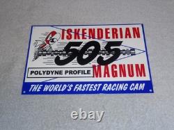 VINTAGE ISKENDERIAN POLYDYNE 505 RACING CAM With BIRD 12 METAL GASOLINE OIL SIGN