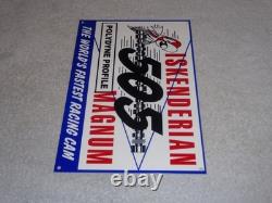 VINTAGE ISKENDERIAN POLYDYNE 505 RACING CAM With BIRD 12 METAL GASOLINE OIL SIGN