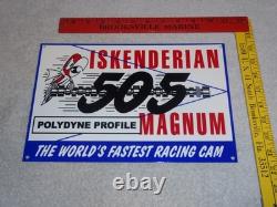 VINTAGE ISKENDERIAN POLYDYNE 505 RACING CAM With BIRD 12 METAL GASOLINE OIL SIGN