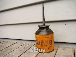 Vintage John Deere Yellow Oiler Oil Can C. Dahl Hammer South Dakota Rare! Sign