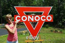 Vintage Lrg 47 Conoco Motor Oil Porcelain 2-sided Diecut Sign Unfindable Scarce