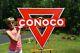 Vintage Lrg 47 Conoco Motor Oil Porcelain 2-sided Diecut Sign Unfindable Scarce