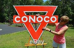 Vintage Lrg 47 Conoco Motor Oil Porcelain 2-sided Diecut Sign Unfindable Scarce