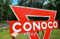 Vintage Lrg 47 Conoco Motor Oil Porcelain 2-sided Diecut Sign Unfindable Scarce