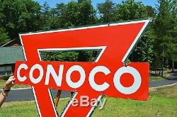 Vintage Lrg 47 Conoco Motor Oil Porcelain 2-sided Diecut Sign Unfindable Scarce