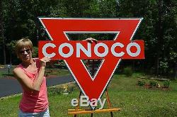 Vintage Lrg 47 Conoco Motor Oil Porcelain 2-sided Diecut Sign Unfindable Scarce