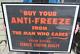 Vintage Original 1960's Buy Your Antifreeze From The Man Who Cares Sign Nos