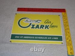 VINTAGE OZARK AIRLINES With AIRPLANE 12 PORCELAIN METAL AIRPORT GASOLINE OIL SIGN