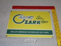 VINTAGE OZARK AIRLINES With AIRPLANE 12 PORCELAIN METAL AIRPORT GASOLINE OIL SIGN