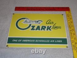 VINTAGE OZARK AIRLINES With AIRPLANE 12 PORCELAIN METAL AIRPORT GASOLINE OIL SIGN