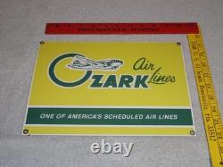 VINTAGE OZARK AIRLINES With AIRPLANE 12 PORCELAIN METAL AIRPORT GASOLINE OIL SIGN