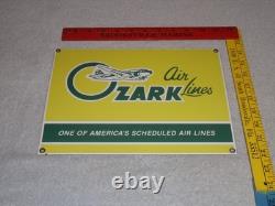 VINTAGE OZARK AIRLINES With AIRPLANE 12 PORCELAIN METAL AIRPORT GASOLINE OIL SIGN