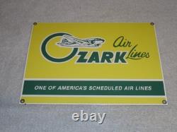 VINTAGE OZARK AIRLINES With AIRPLANE 12 PORCELAIN METAL AIRPORT GASOLINE OIL SIGN