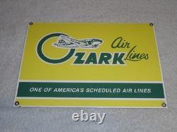 VINTAGE OZARK AIRLINES With AIRPLANE 12 PORCELAIN METAL AIRPORT GASOLINE OIL SIGN