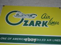 VINTAGE OZARK AIRLINES With AIRPLANE 12 PORCELAIN METAL AIRPORT GASOLINE OIL SIGN