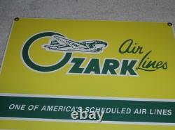 VINTAGE OZARK AIRLINES With AIRPLANE 12 PORCELAIN METAL AIRPORT GASOLINE OIL SIGN