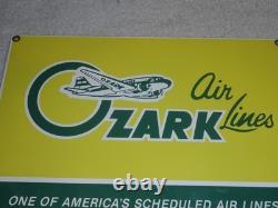 VINTAGE OZARK AIRLINES With AIRPLANE 12 PORCELAIN METAL AIRPORT GASOLINE OIL SIGN
