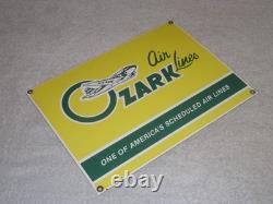 VINTAGE OZARK AIRLINES With AIRPLANE 12 PORCELAIN METAL AIRPORT GASOLINE OIL SIGN