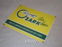 VINTAGE OZARK AIRLINES With AIRPLANE 12 PORCELAIN METAL AIRPORT GASOLINE OIL SIGN