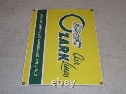 VINTAGE OZARK AIRLINES With AIRPLANE 12 PORCELAIN METAL AIRPORT GASOLINE OIL SIGN