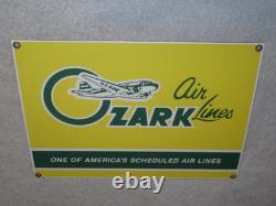 VINTAGE OZARK AIRLINES With AIRPLANE 12 PORCELAIN METAL AIRPORT GASOLINE OIL SIGN