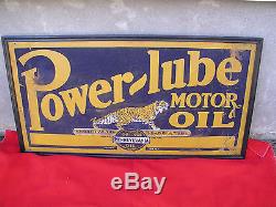 VINTAGE POWER-LUBE MOTOR OIL GLASS BEADED SIGN