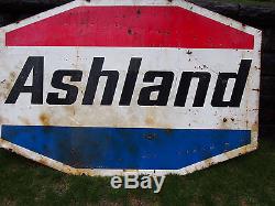 VINTAGE RARE ORIGNAL ASHLAND OIL PORCELAIN ENAMEL METAL SIGN TWO SIDED 8' x 5