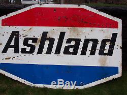 VINTAGE RARE ORIGNAL ASHLAND OIL PORCELAIN ENAMEL METAL SIGN TWO SIDED 8' x 5