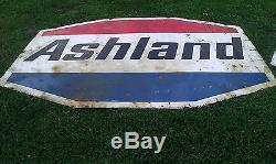 VINTAGE RARE ORIGNAL ASHLAND OIL PORCELAIN ENAMEL METAL SIGN TWO SIDED 8' x 5